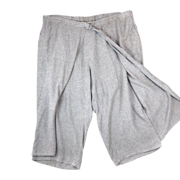 Pure Jill Gray Taupe Cropped Wrap Pants Size 4X Linen Blend Soft Wide Leg - Picture 1 of 12